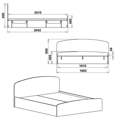 Ліжко двоспальне Компаніт Ніжність 160 МДФ, Німфея Альба, ламінована ДСП 16 мм, 160х200 см
