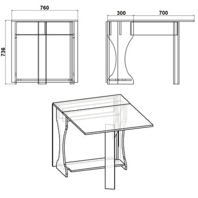 Стол трансформер Компанит Книжка-4, Бук, ламинированная ДСП, 780х332х736 мм (76х170 см)