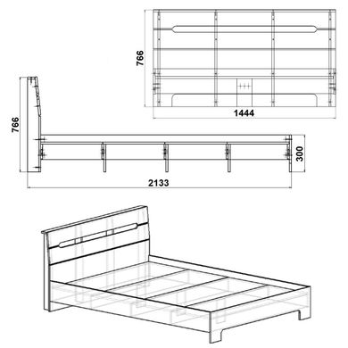 Кровать двуспальная Компанит Стиль 140, Орех, ламинированная ДСП 16 мм, 140х200 см