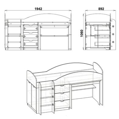 Кровать-чердак с матрасом Универсал плюс, Дуб сонома, ламинированная ДСП 16 мм, 70х190 см