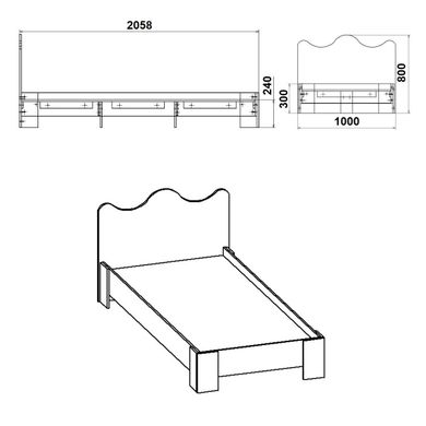 Кровать односпальная Компанит 100 МДФ, Нимфея Альба, ламинированная ДСП 16 мм, 90х200 см