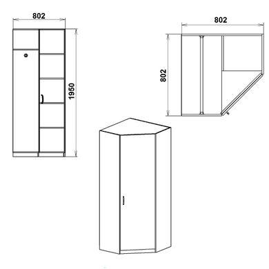 Шкаф для одежды угловой Компанит Шкаф 3У, Яблоня, ламинированная ДСП 16 мм, задняя стенка ДВП, 802х802х1950 мм