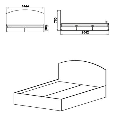 Ліжко двоспальне Компаніт 140, Німфея Альба, ламінована ДСП 16 мм, 140х200 см