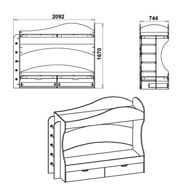 Кровать двухъярусная Компанит Бриз, Дуб сонома, ламинированная ДСП 16 мм, 70х190 см