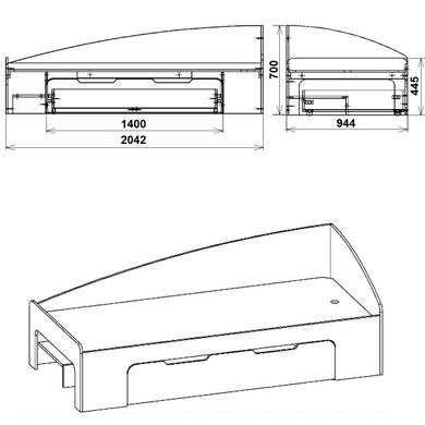 Ліжко односпальне з шухлядою Компаніт 90+1, Німфея Альба, ламінована ДСП 16 мм, 90х200 см