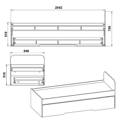 Ліжко односпальне Компаніт 80+70, Німфея Альба, ламінована ДСП 16 мм, 80х200 см