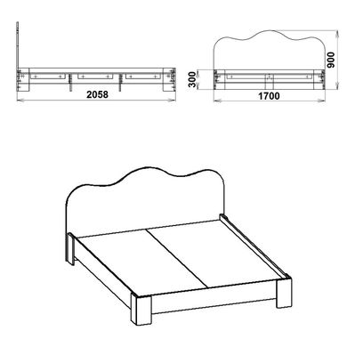 Ліжко двоспальне Компаніт 170 МДФ, Яблуня, ламінована ДСП 16 мм, 160х200 см