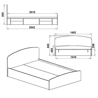 Кровать двуспальная Компанит Нежность 140 МДФ, Дуб сонома, ламинированная ДСП 16 мм, 140х200 см