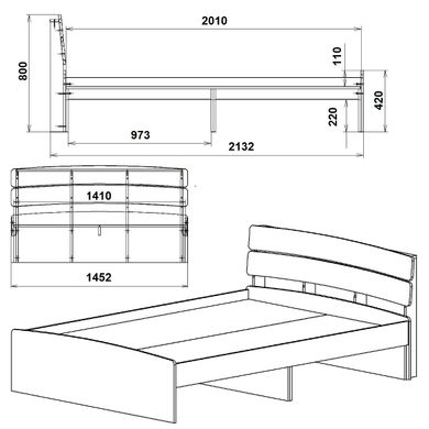 Ліжко двоспальне Компаніт Модерн 140, Бук, ламінована ДСП 16 мм, 140х200 см