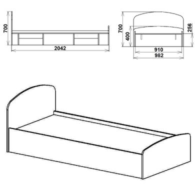 Кровать односпальная Компанит Нежность 90 МДФ, Вільха, ламинированная ДСП 16 мм, 90х200 см